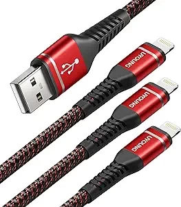 UYOUNG iPhone Charger Cable 3 Pack 6 FT Lightning Cable USB Long Heavy Duty Nylon Fast iPhone Charging Cord Compatible with iPhone 14/13/12/11/Pro/X/Xs Max/XR /8/7/6/6S/plus/iPad Mini-Red