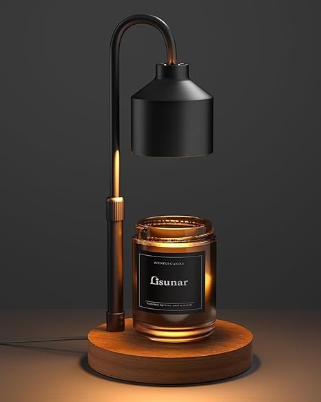Electric Candle Warmer Lamp Black, Candle Lamp Warmer with Timer, Wax Warmer Lamp Candle Warmer for Jar Candles, Adjustable Height Candle Light Warmer with 2 Bulbs