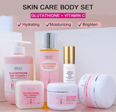 AILKE Whitening Remove Black Spots Facial Skin Care Lotion Moisturizing Cream Body Glutathion Vitamin C Black Skin Face New Set