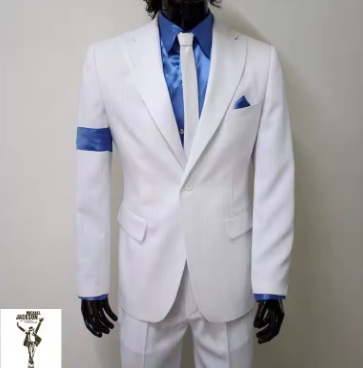 RARE Fashion MJ Michael Jackson SC BAD Smooth Criminal White Stripe Suit Full Set OutFit Men Kid Halloween Clothing1990s