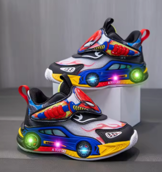Led Boys Casual Shoes Outdoor Mesh Children Spiderman Sneakers Toddler Sport Shoes Lighted Non-slip Running Shoes Size 26-35