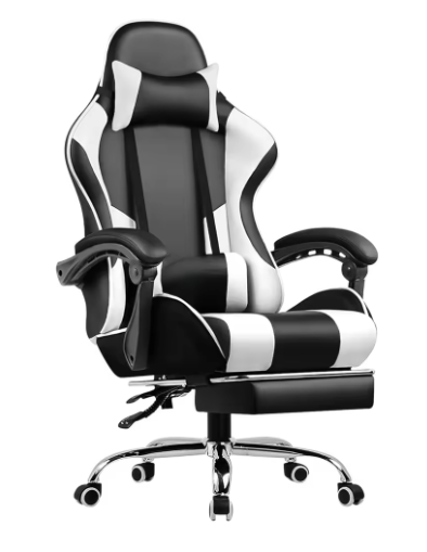 Gaming Chair, Computer Chair with Footrest and Lumbar Support, Height Adjustable Game Chair with 360°-Swivel Seat